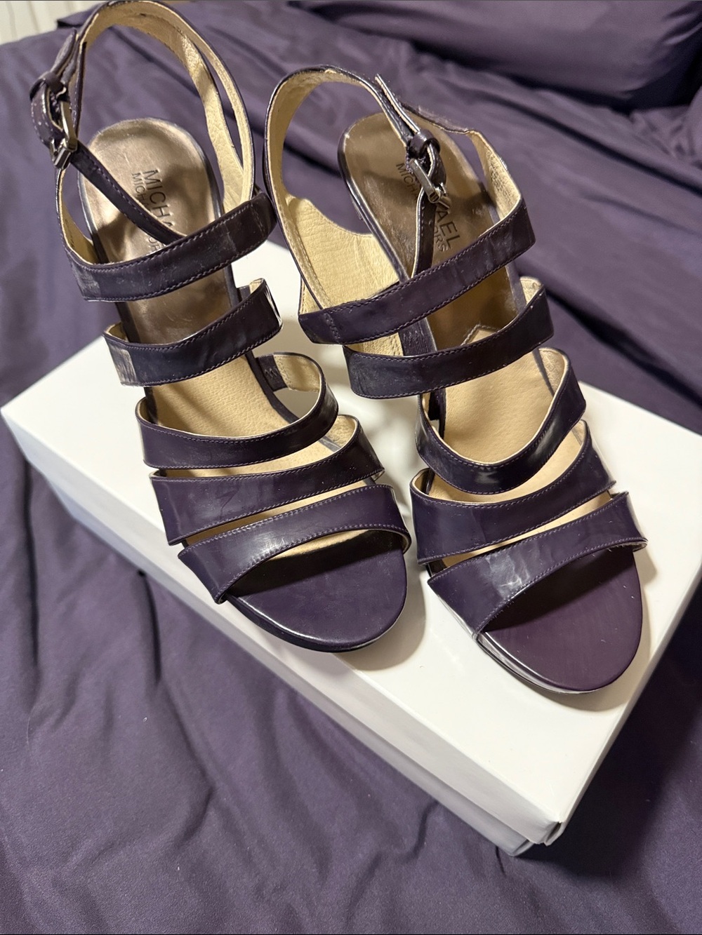 MICHAEL Michael Kors Purple Multi-Strap Leather Heeled Sandals   Size 8.5